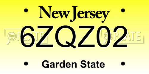 6ZQZ02 New Jersey License Plate