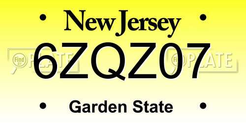 6ZQZ07 New Jersey License Plate