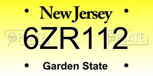 6ZR112 New Jersey License Plate