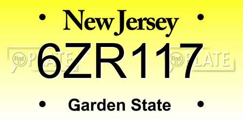 6ZR117 New Jersey License Plate