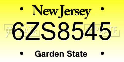 6ZS8545 New Jersey License Plate