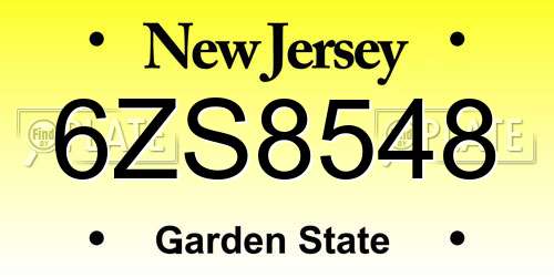 6ZS8548 New Jersey License Plate