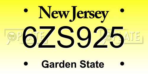 6ZS925 New Jersey License Plate