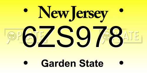 6ZS978 New Jersey License Plate