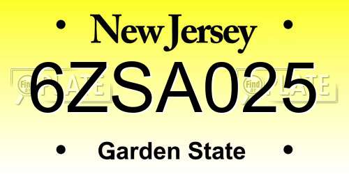 6ZSA025 New Jersey License Plate