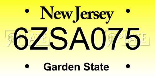 6ZSA075 New Jersey License Plate