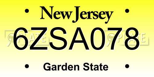 6ZSA078 New Jersey License Plate