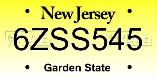 6ZSS545 New Jersey License Plate
