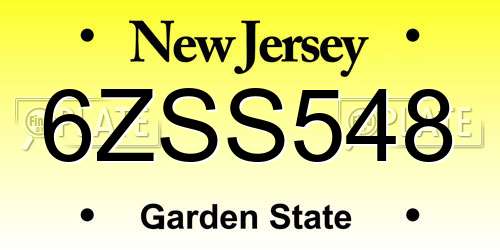 6ZSS548 New Jersey License Plate