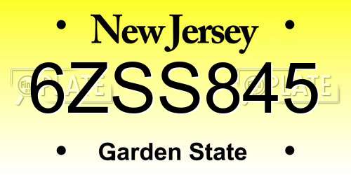 6ZSS845 New Jersey License Plate