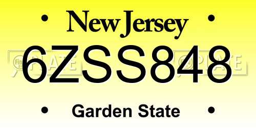 6ZSS848 New Jersey License Plate