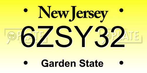 6ZSY32 New Jersey License Plate