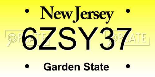 6ZSY37 New Jersey License Plate