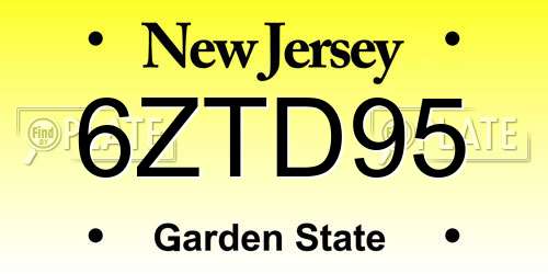 6ZTD95 New Jersey License Plate