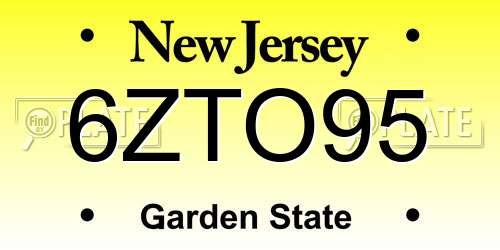 6ZTO95 New Jersey License Plate