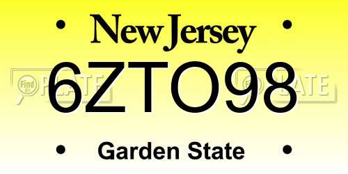 6ZTO98 New Jersey License Plate