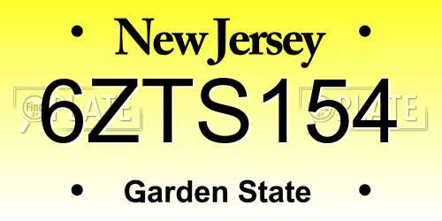 6ZTS154 New Jersey License Plate