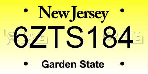 6ZTS184 New Jersey License Plate