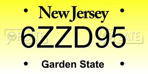 6ZZD95 New Jersey License Plate