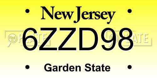 6ZZD98 New Jersey License Plate
