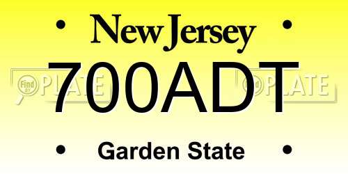700ADT New Jersey License Plate