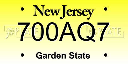 700AQ7 New Jersey License Plate