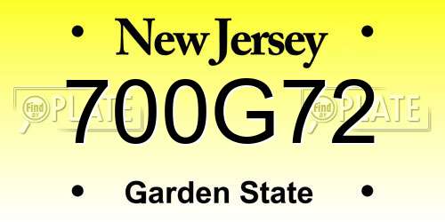 700G72 New Jersey License Plate