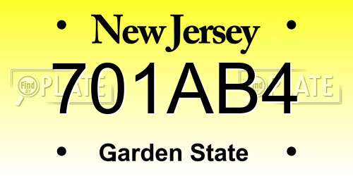 701AB4 New Jersey License Plate