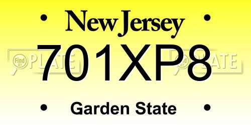 701XP8 New Jersey License Plate