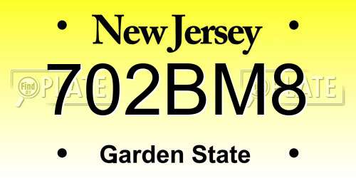 702BM8 New Jersey License Plate