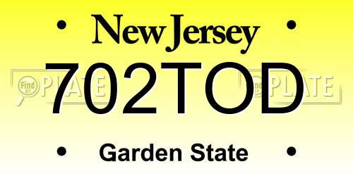 702TOD New Jersey License Plate