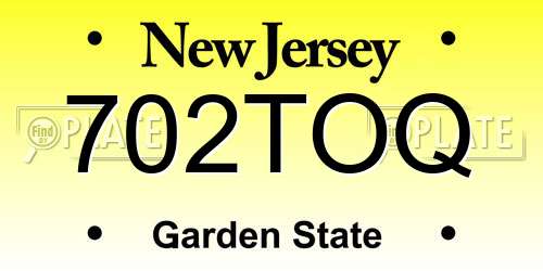 702TOQ New Jersey License Plate
