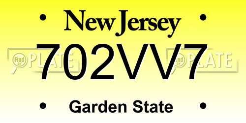 702VV7 New Jersey License Plate