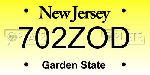 702ZOD New Jersey License Plate