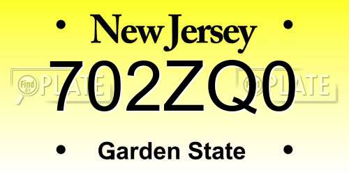 702ZQ0 New Jersey License Plate