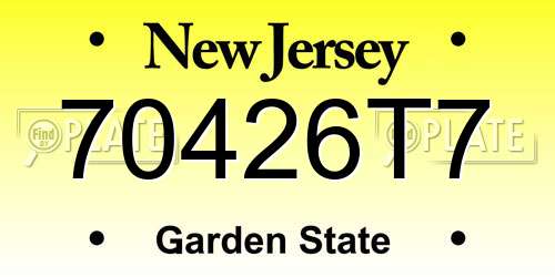 70426T7 New Jersey License Plate