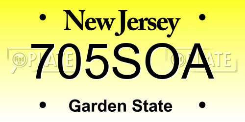 705SOA New Jersey License Plate