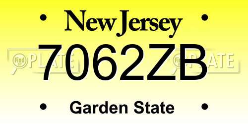7062ZB New Jersey License Plate
