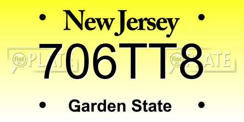 706TT8 New Jersey License Plate