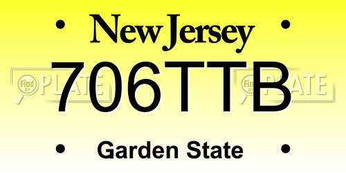 706TTB New Jersey License Plate