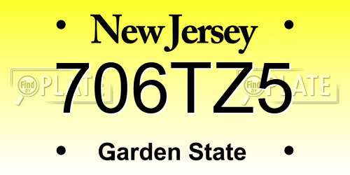 706TZ5 New Jersey License Plate