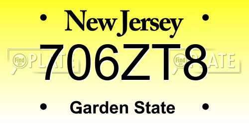 706ZT8 New Jersey License Plate