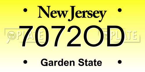 7072OD New Jersey License Plate