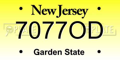 7077OD New Jersey License Plate