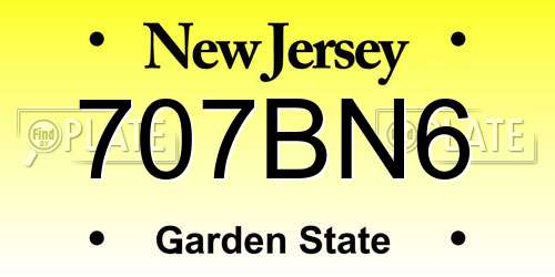 707BN6 New Jersey License Plate