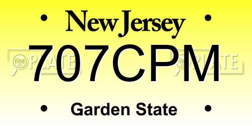 707CPM New Jersey License Plate