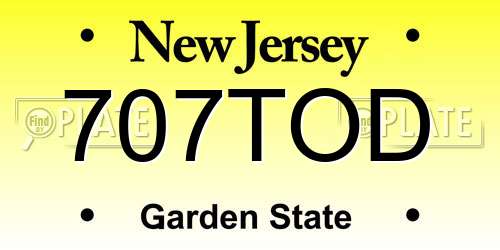 707TOD New Jersey License Plate