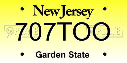 707TOO New Jersey License Plate