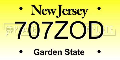 707ZOD New Jersey License Plate