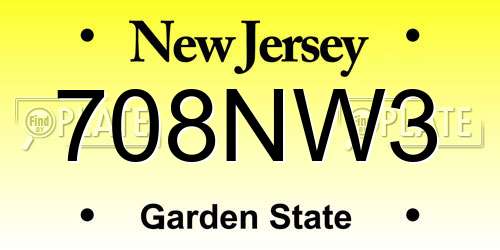 708NW3 New Jersey License Plate